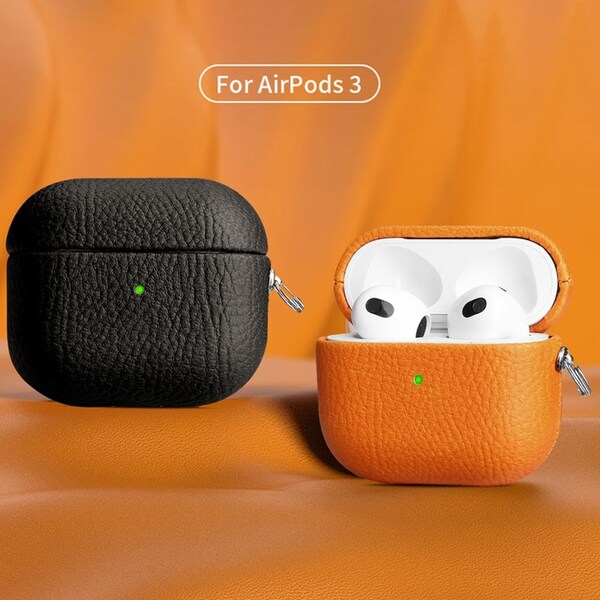 2 Pack Lychee Pattern Cowhide Earphone Case With Buckle For Apple AirPods3