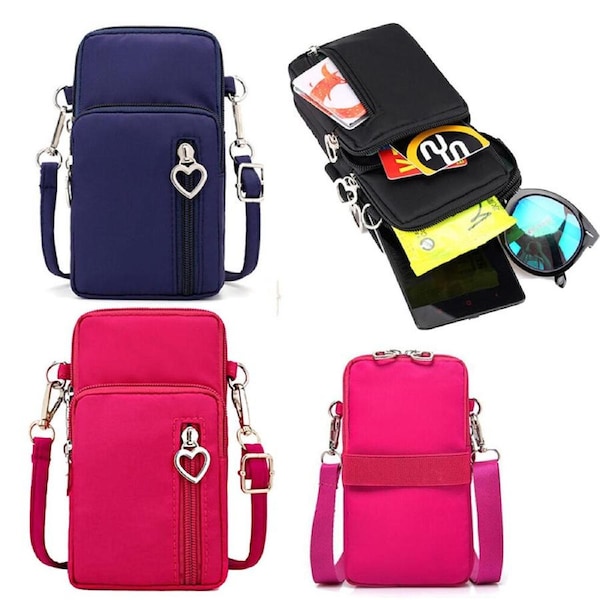 3 Pack Travelling Woman Waterproof Crossbody Bag for Smartphone(Black+Blue+Rose red)