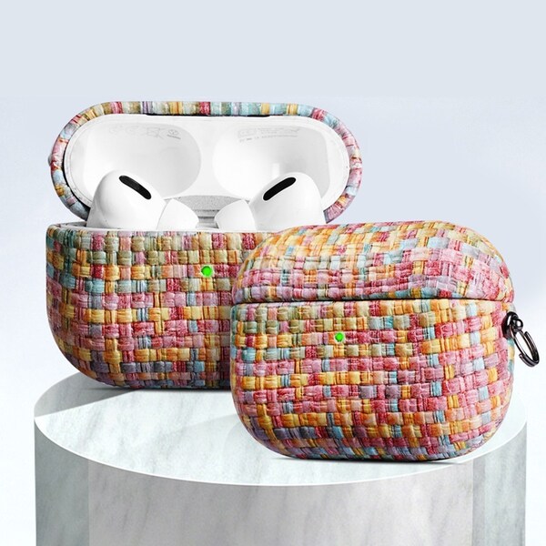2 Pack Leather Woven Textured Earphone Case With Hook For Airpods Pro2