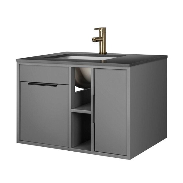 750x505mm Bath Wall Hung Vanity Storage Drawer Cabinet with Stone Top Ceramic Bowl Sink Basin