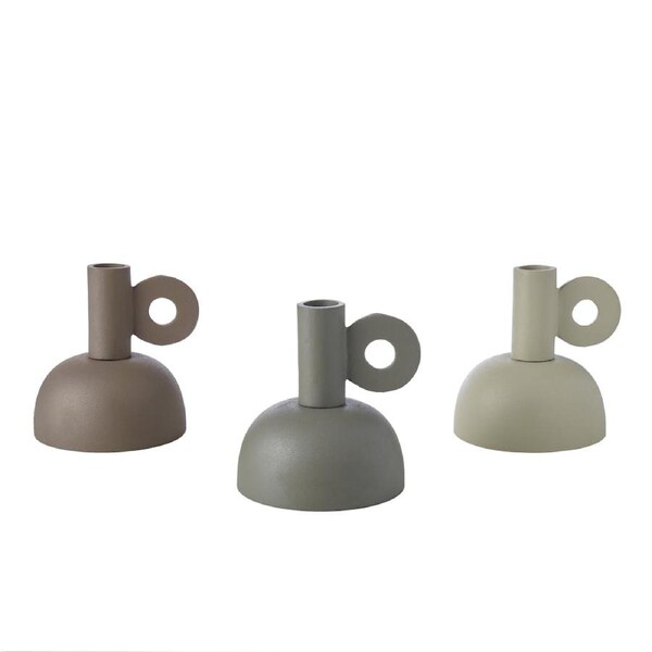 Britten Candle Holder Set/3 Assorted Colours Sage/Beige/Pecan 10x10x12cm