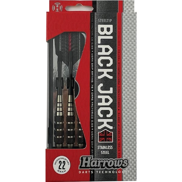 Harrows Black Jack Speedline Supergrip Flight Stainless 22g Steel Tip Darts
