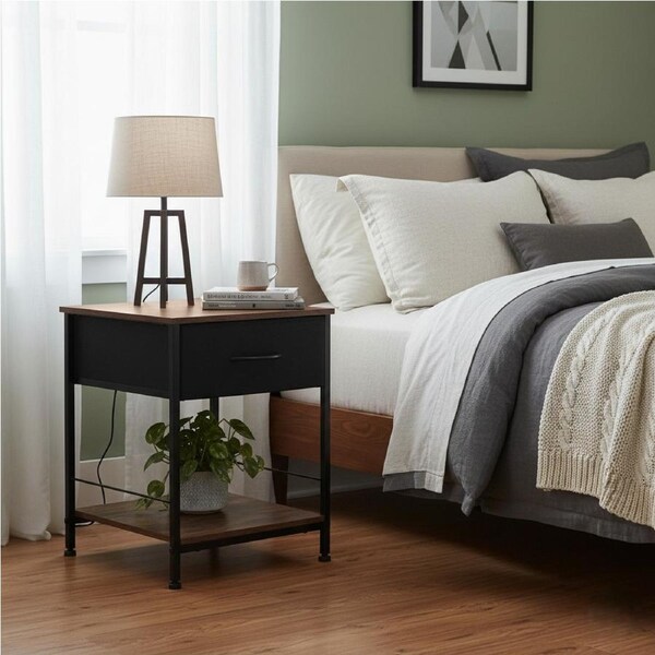 1 Drawer Bedside Table Levede 2-Tier