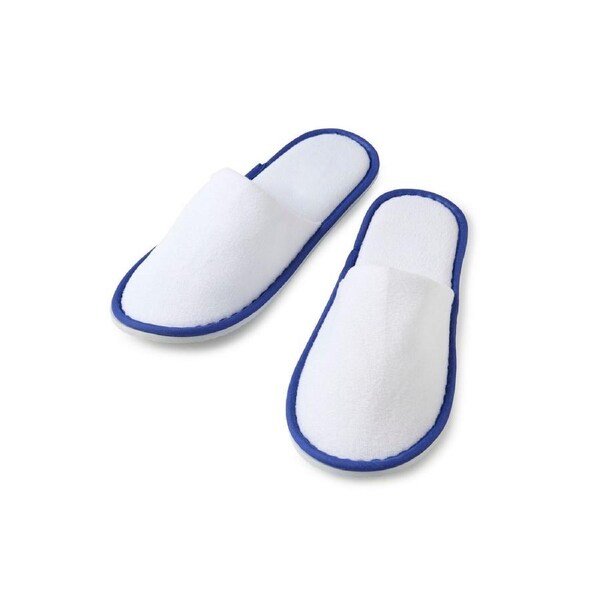 25 X Blue Piping White Velour Closed Toe Hotel Slipper 28cm