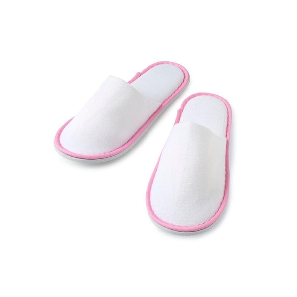 Sample Pink Piping White Velour Closed Toe Hotel Slipper 28cm