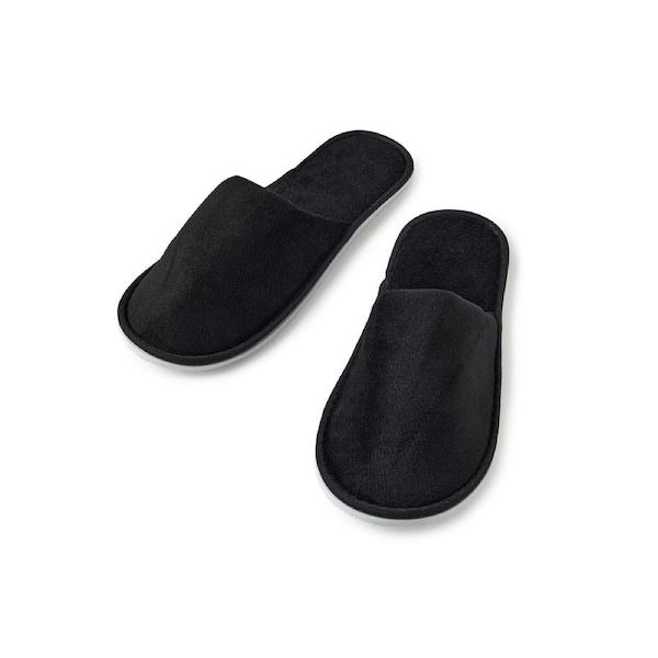 Closed Toe Velour Hotel Slipper White Sole - Black