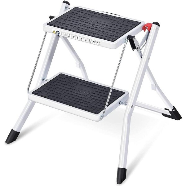 2 Step Ladder with Wide Anti-Slip Pedal, Folding Lightweight Step Stool, 150kg Portable Steel Step Stool