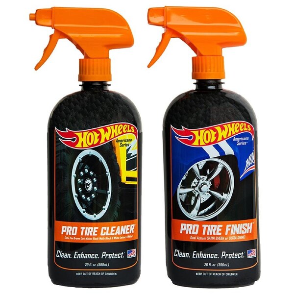 Hot Wheels 590ml Pro Tire Shine & Pro Tire Finish Car Cleaner Spray Combo