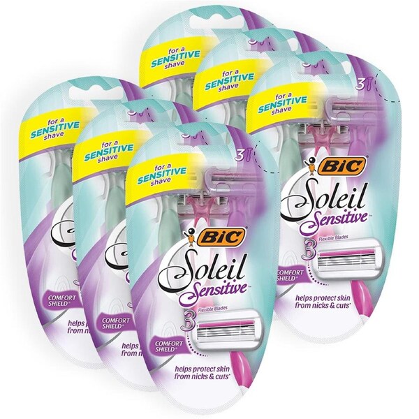 18pc Bic Women's Soleil Sensitive Comfort Independent 3 Blade Razors Shaver