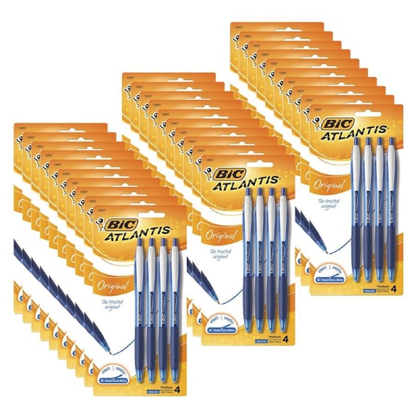 120pc Bic Atlantis Original Medium Glide Exact Retractable Ballpoint Pens Blue
