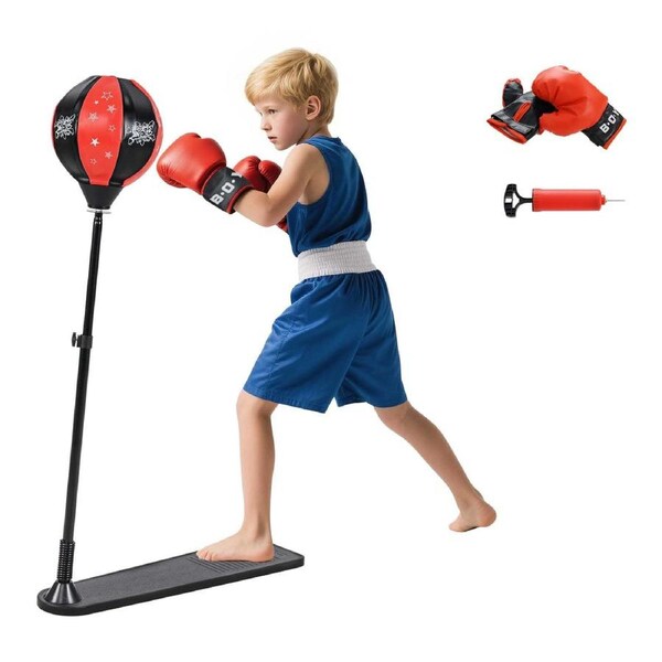 Costway Punching Bag Adjustable Boxing Speed Ball Stand Gift w/Gloves Set