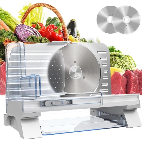 Advwin Meat Slicer, Electric Food Slicer with 6.7" Removable Stainless Steel Blade & Food Carriage, 0-20mm Adjustable Thickness Upgraded Meat Slicer, Cheese Fruit Vegetable Bread Deli Food Slicer