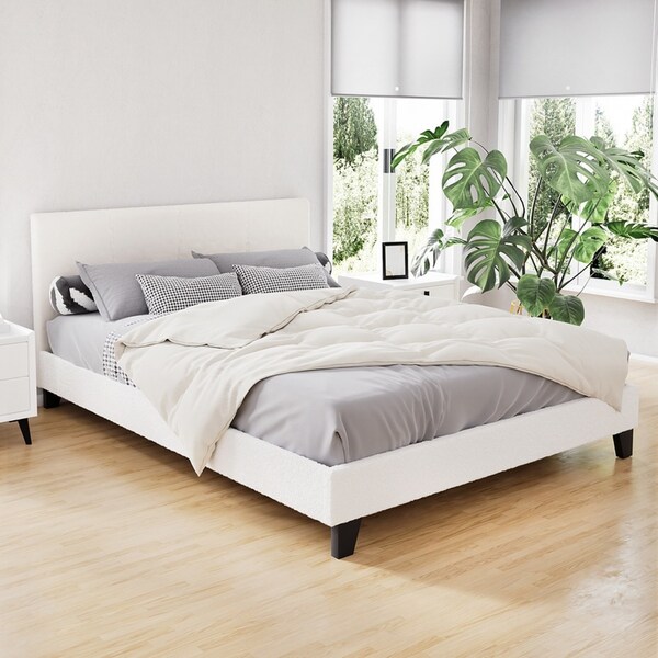 Artiss Bed Frame Queen Size Mattress Base Wooden Platform Boucle White NEO