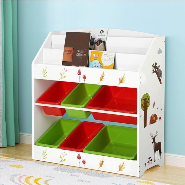 3 Tiers Keezi Kids Bookshelf Storage Children Bookcase Toy Box Organiser Rack 6 Bins