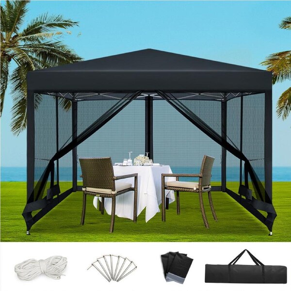 3x3m Gazebo InstaHut Pop Up Marquee Wedding Party Outdoor Camping Tent Canopy Shade Mesh Wall Black