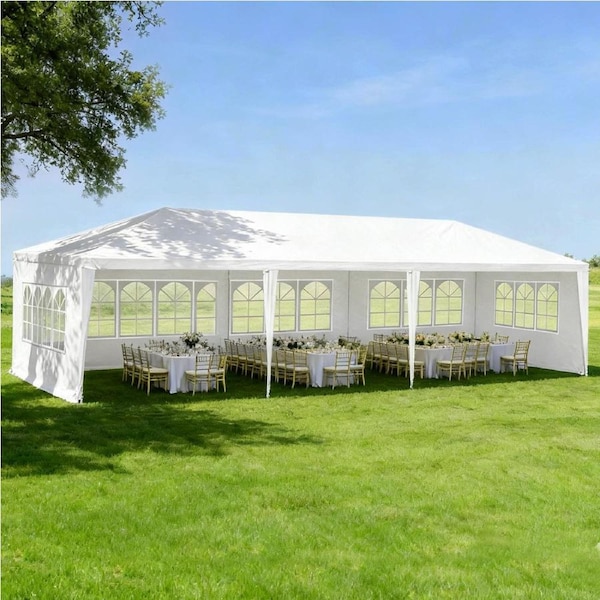 InstaHut 3x9m Gazebo Marquee Wedding Party Tent Outdoor Camping Side Wall Canopy 5 Panel White