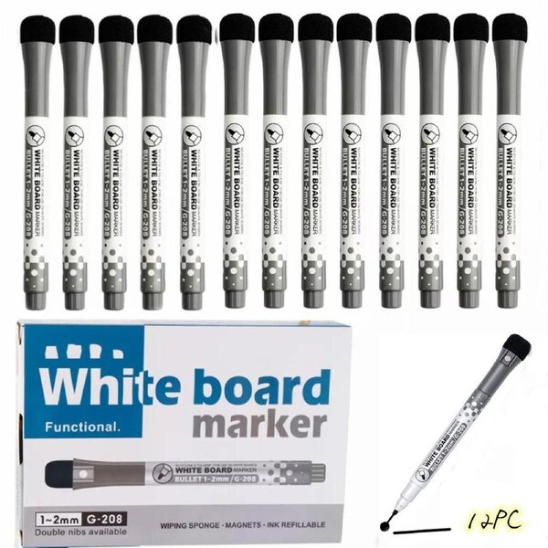 Whiteboard Pens Whiteboard Markers Dry Wipe Markers -Low Odor Magnetic Dry Erase Markers w/Erasers- Fine Tip Dry Erase White Board Marker- Pack of 12