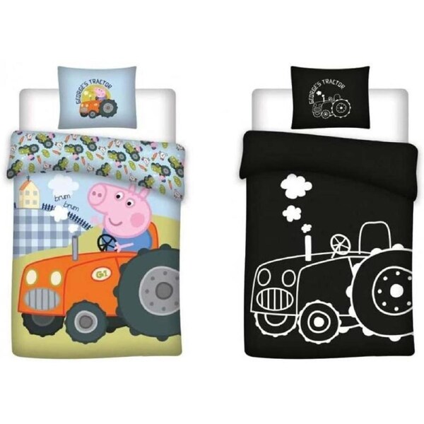 Peppa Pig George's Tractor Glow in the Dark Kids Cotton Quilt Cover Set - Toddler Bed