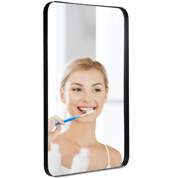 Costway Bathroom Mirror Square Wall-Mounted Mirror Metal Frame 50 x 80cm Black