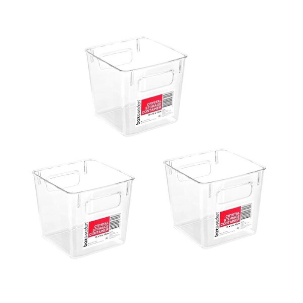 3 x Clear Plastic Storage Container MED Kitchen Fridge Pantry Organiser 15CM