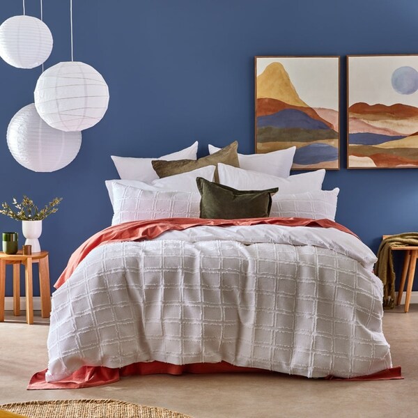 MyHouse Jude Quilt Cover Set 210X210cm - White - Queen