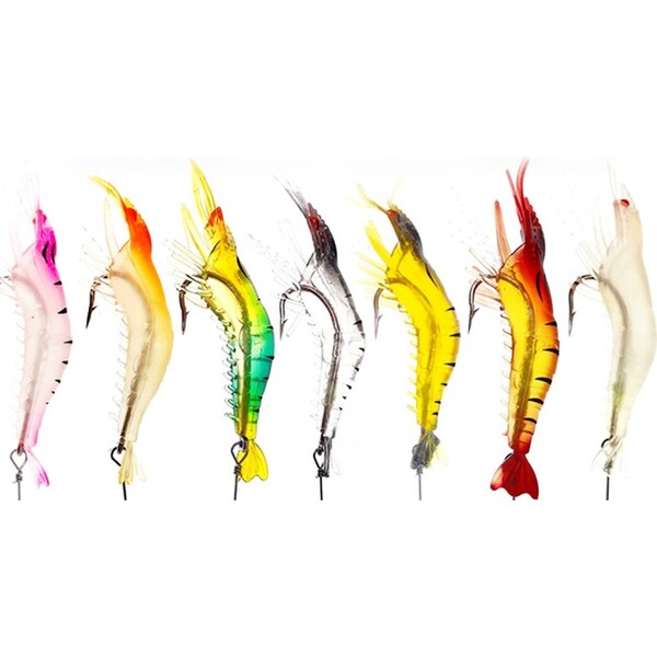 7Pcs Fishing Luminous Prawn Lure Shrimp Fake Bait Silicone Lures