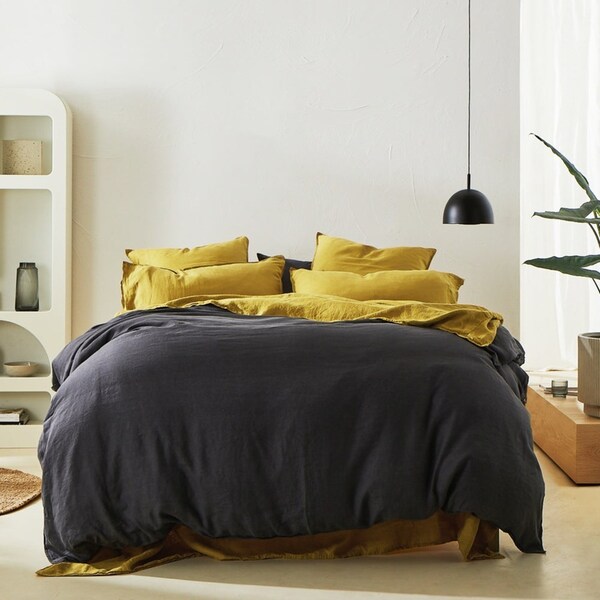 MyHouse Linen Quilt Cover 210X210cm - Charcoal - Queen