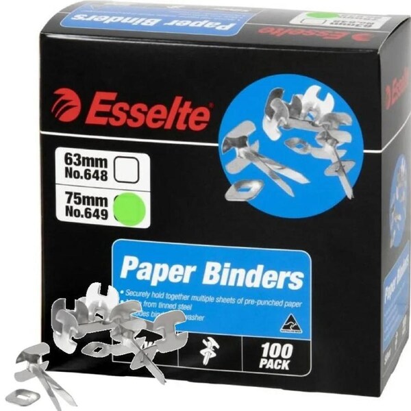 Esselte Paper Binders 63mm No.648 Silver Box 100