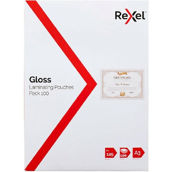 Rexel Laminating Pouch 125 Micron A3 Clear Pack 100 Sheets