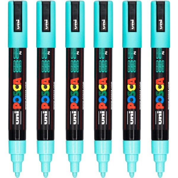 Uni Pc-5M Posca Poster Marker Medium Bullet Tip 2.5Mm Aqua Green 6 Pack