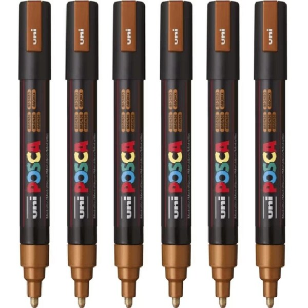 Uni Posca PC-5M Posca Poster Marker Medium Bullet Tip 2.5mm Bronze 6 Pack