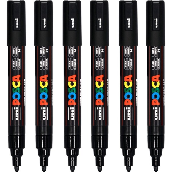 Uni Posca PC-5M Poster Marker Medium Bullet Tip 2.5mm Black 6 Pack
