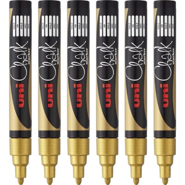 Uni-Ball Chalk Marker Bullet Tip 2.5mm Gold 6 Pack