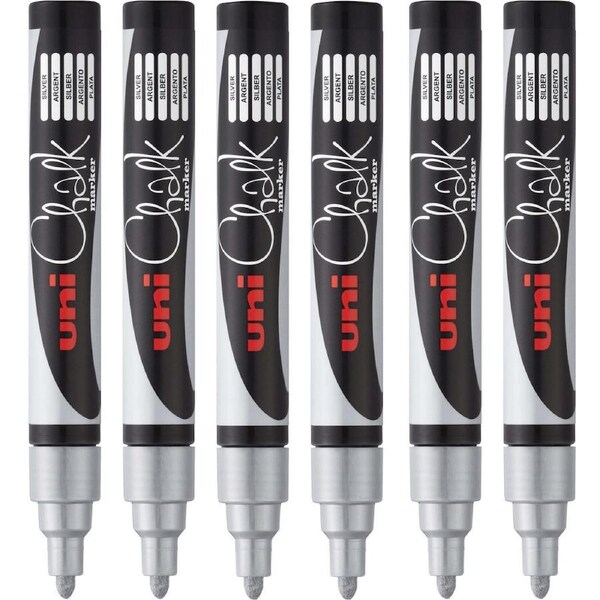 Uni-Ball Chalk Marker Bullet Tip 2.5mm Silver 6 Pack