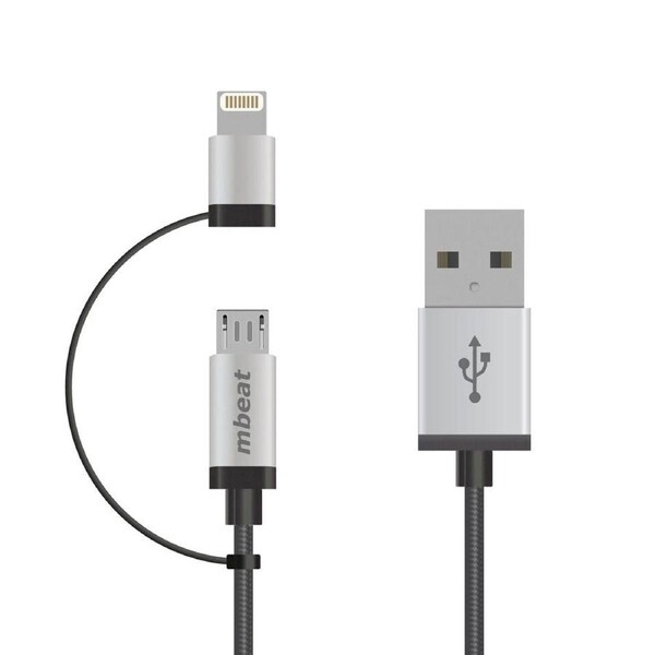 mbeat USB-A to Lightning + Micro USB Data Cable 1m - Silver