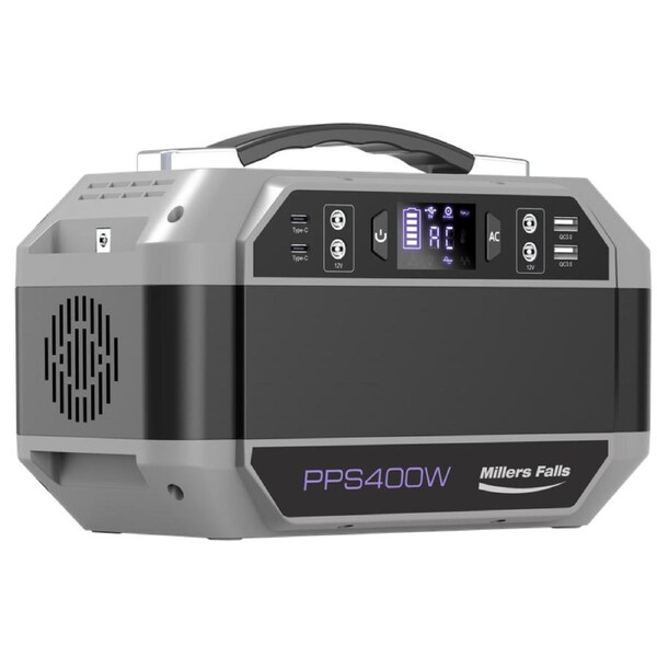 400W MILLERS FALLS PORTABLE POWER STATION - PURE SINE WAVE - SOLAR