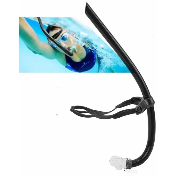 Swimmer Training Snorkel Lap with Head Bracket,Snorkeling Comfortable Mouthpiece One-Way Purge Valve, Easy-Breath Free Diving Snorkel,for Adult Youth