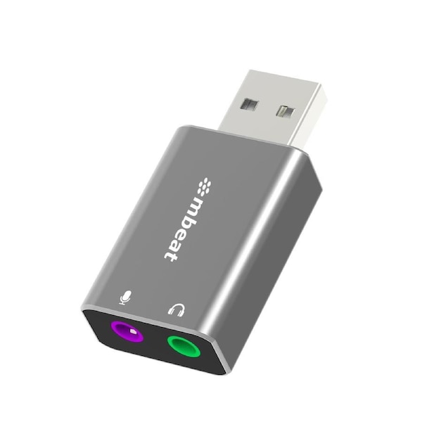 mbeat Elite USB to 3.5mm Audio + Microphone Adapter - Space Grey