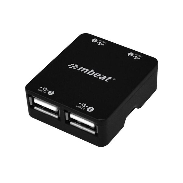 mbeat 4 Port USB 2.0 Hub USB 2.0 Plug and Play - Black
