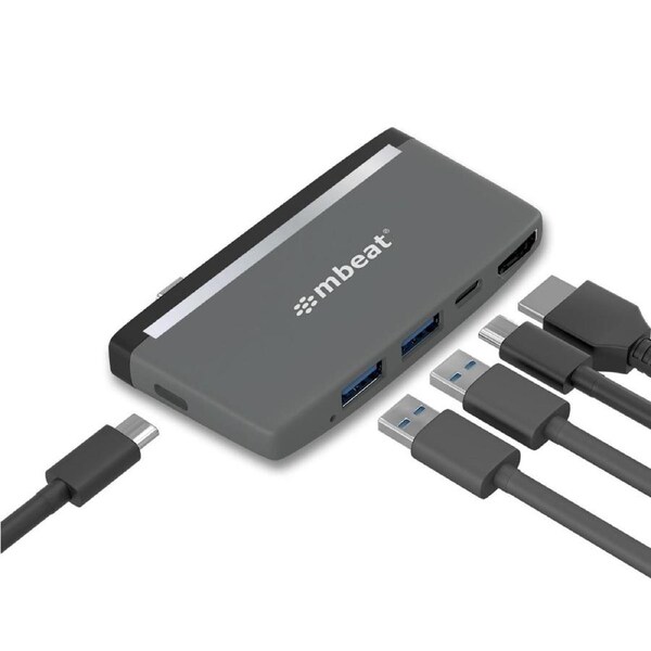 mbeat Essential Pro 5 in 1 USB-C Hub - Black/Grey