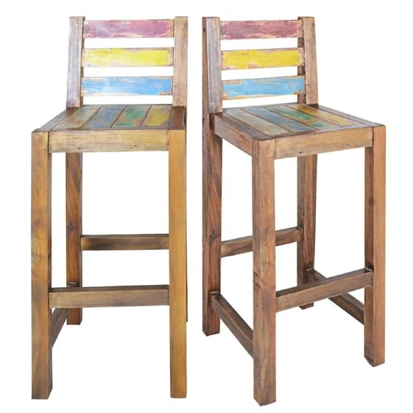 X2 Wooden Bar Stools Reclaimed Wood Stool Kitchen Counter Chairs Barstools