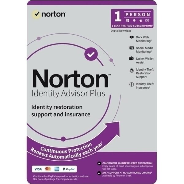 Norton Identity Advisor Plus 1 User 1 Year Subscription