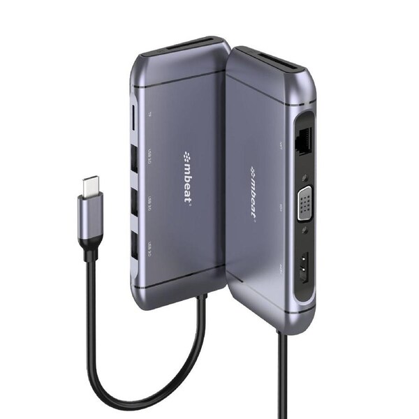 mbeat Elite X9 9 in 1 Multifunction USB-C Docking Station - Grey