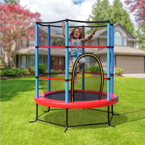 Costway 5.3FT Trampoline Bouncer Jumping Trampolines Indoor OutdoorGift w/Enclosure Net Security Pad Max Load 45kg Blue