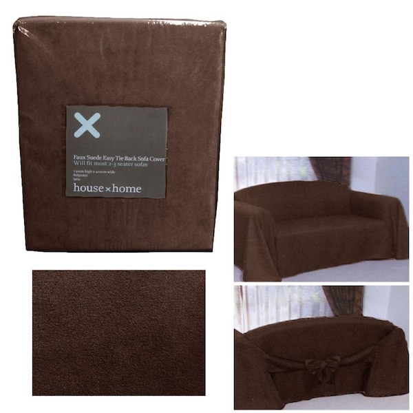 Chocolate Faux Suede Easy Tie Back Sofa Cover 1 to 2 Seater
