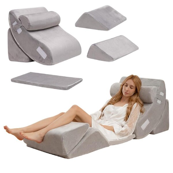 Giantex 6PCS Bed Wedge Pillow Set Memory Foam Bed Sofa Lie Cushion w/Washable Cover Adjustable Pillow Set Grey
