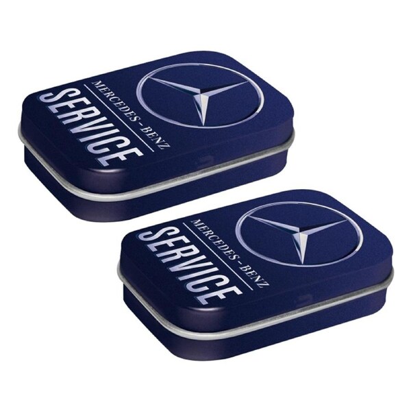 2x Nostalgic Art 4x6cm Metal Mint Box Sugar-Free Candy Mercedes Benz Service BLU