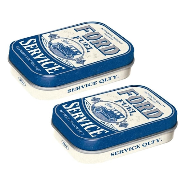 2x Nostalgic Art 4x6cm Metal Mint Box Tin Sugar-Free Candy Ford Fuel Service
