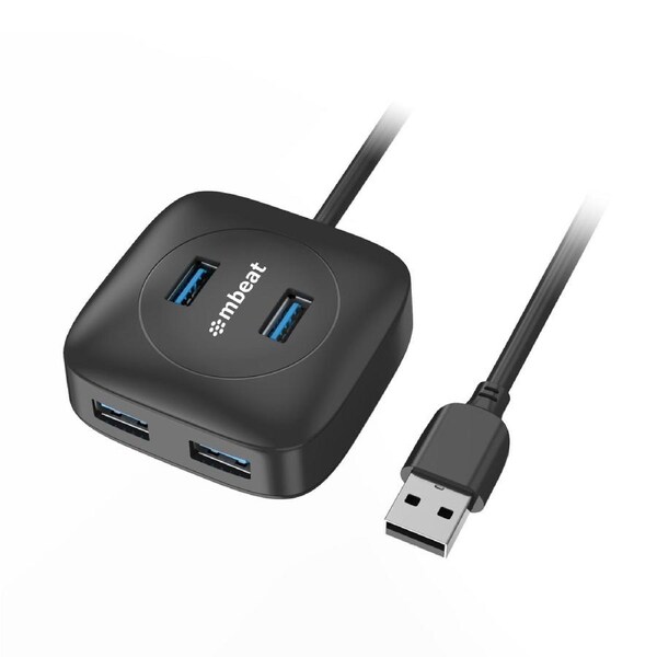 mbeat 4-Port USB 3.0 Hub High Speed Data Transfer - Black