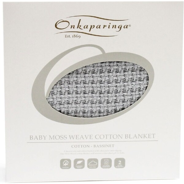 Onkaparinga Baby Moss Weave 80x120cm Soft Cotton Bassinet Blanket 330GSM Silver